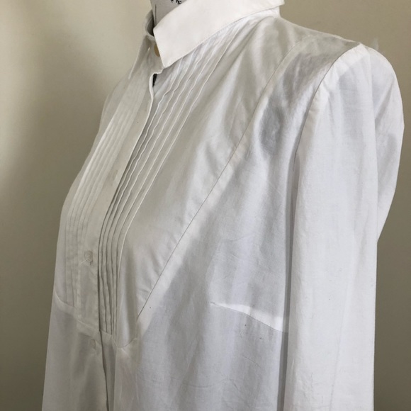 (Unknown) Size 12 White Tuxedo Knife Pleat Cotton Full Cuff Gold Button Shirt - Picture 7 of 15